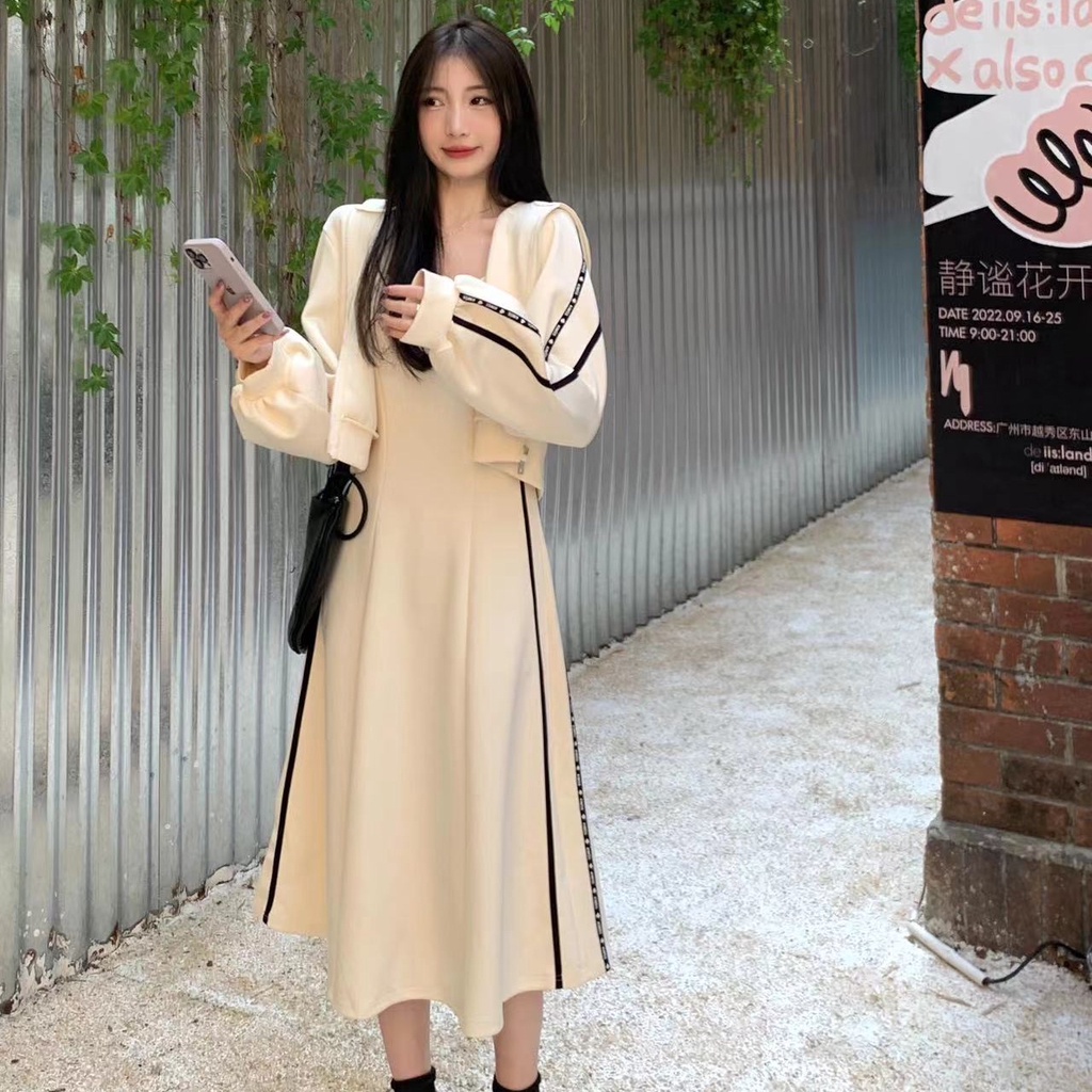 Set Đầm hoodie + Áo Khoác Thời Trang Thu Đông Phong Cách Hàn Quốc 2023