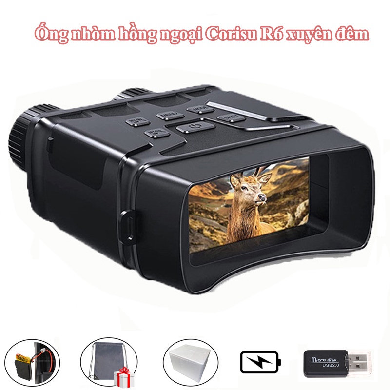 Ống Nhòm Hồng Ngoại Xuyên Đêm Corisu R6 850nm Full HD 1080P Zoom 5X Kỹ Thuật Số Lưu Trữ Thẻ Nhớ Lên Đến 128Gb