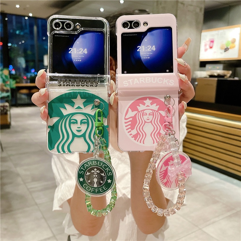 Ốp Điện Thoại Chống Sốc Có Vòng Tay In Hình starbucks Cho samsung galaxy z flip 4 3 5 z flip 5 flip5 zflip5