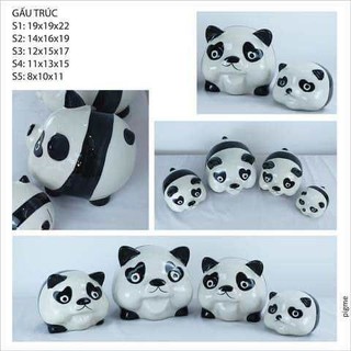 Heo lợn đất sứ tiết kiệm tiền gấu trúc Panda mắt thâm dễ thương 4 size lựa chọn - Gốm Hạnh Bát tràng