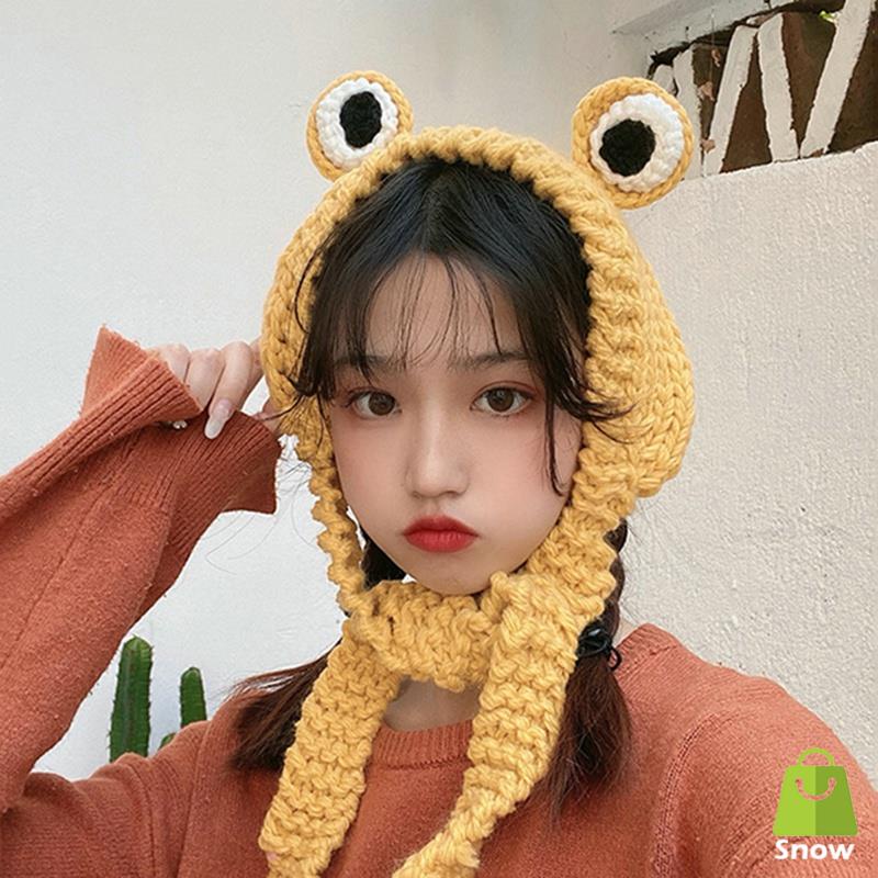 Mũ Len Dệt Kim Hình Chú Ếch Dễ Thương Thời Trang Mùa Đông Cho Bé Gái