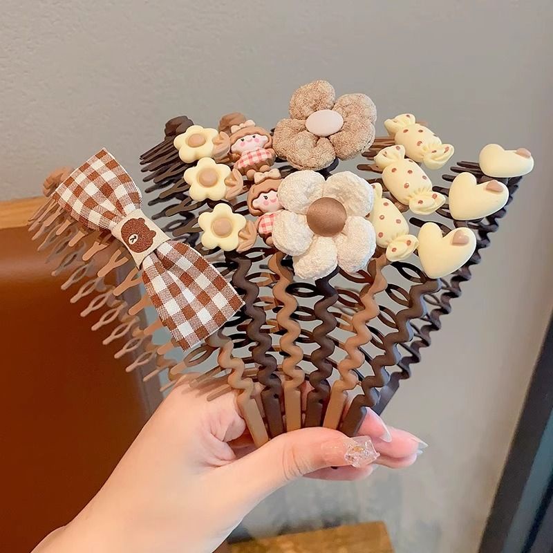 Băng Đô Cài Tóc Màu Cà Phê Thời Trang Hàn Quốc Chống Trượt Có Răng Và Cài Tóc Cho Bé Gái