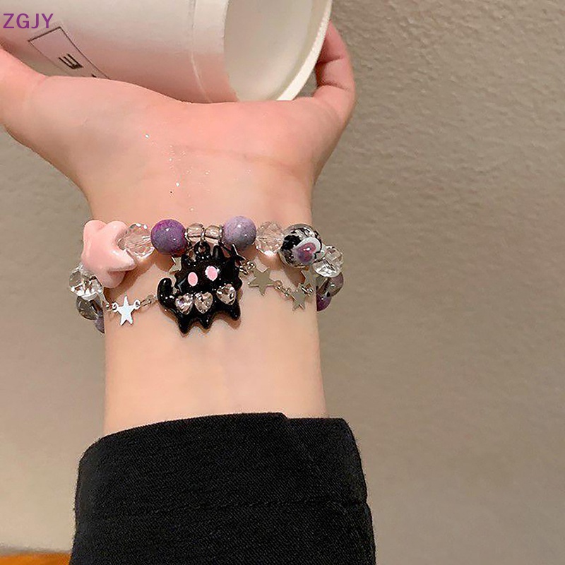 Terokk Vòng Tay Chuỗi Hạt Đính Đá Hình Ngôi Sao Năm Cánh Trái Tim Màu Đen Phong Cách Hàn Quốc Ngọt Ngào Cho Nữ Mới