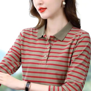 Áo Thun polo Tay Dài Phong Cách Hàn Quốc Thời Trang Thu Đông Cho Phụ Nữ Trung Niên