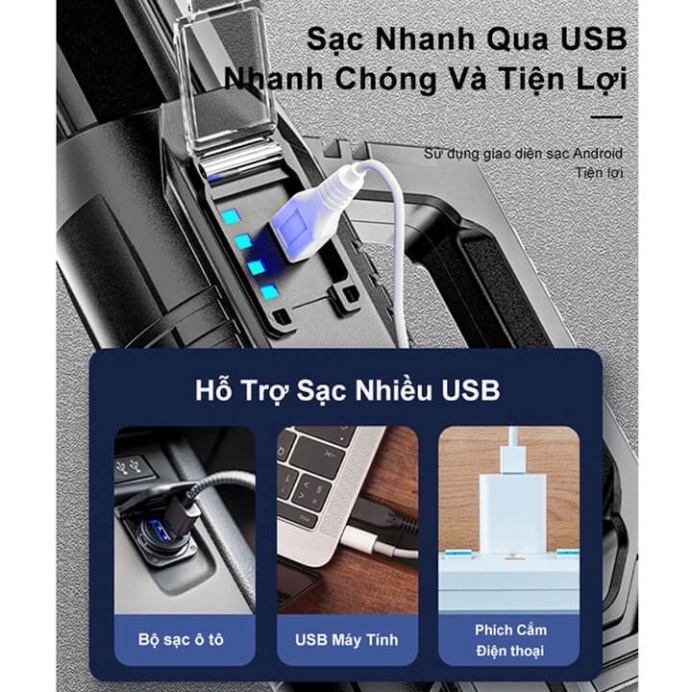 Đèn pin siêu sáng KAW W590 chiếu xa 500m pin khủng quân đội Mỹ vỏ nhựa ABS siêu bền bóng led siêu sáng