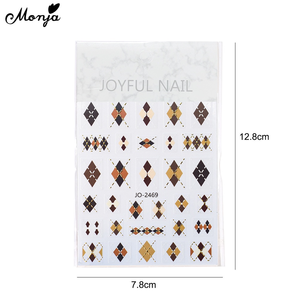 Monja Nhãn Dán Trang Trí Móng Tay Tự Dính Họa Tiết Kẻ Sọc Hình Thoi Mùa Thu Đông diy