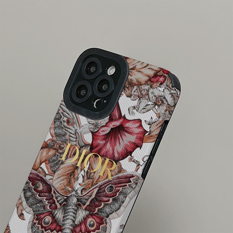 Dior Ốp Điện Thoại Mềm Họa Tiết Bươm Bướm Phong Cách retro Cho iphone 14 15 13 11 12 pro max xr x xs 7 8 plus max