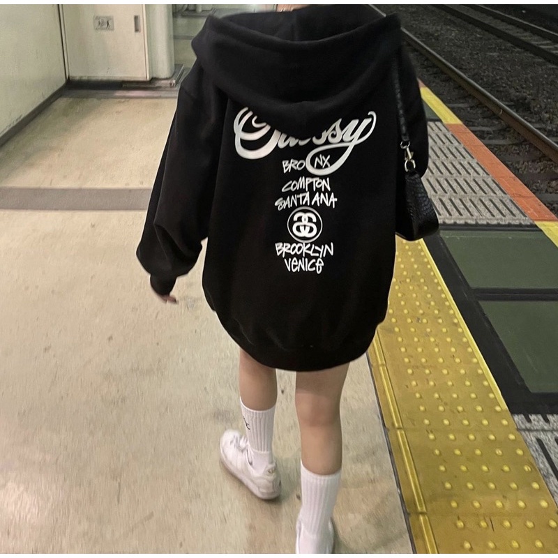 Áo khoác nam nữ hoodie zip STUSSY WORLD TOUR nỉ chân cua cao cấp unisex nam nữ basic form rộng oversize full team tag