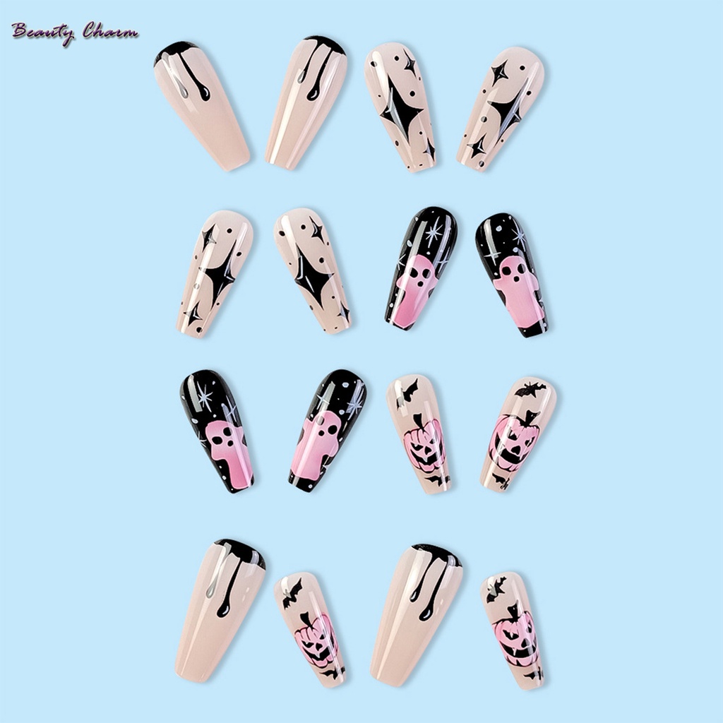 Móng Tay Giả Hình Vuông Dạng Ấn Dài Màu Sắc Có Thể Tái Sử Dụng Dùng Để Hóa Trang halloween