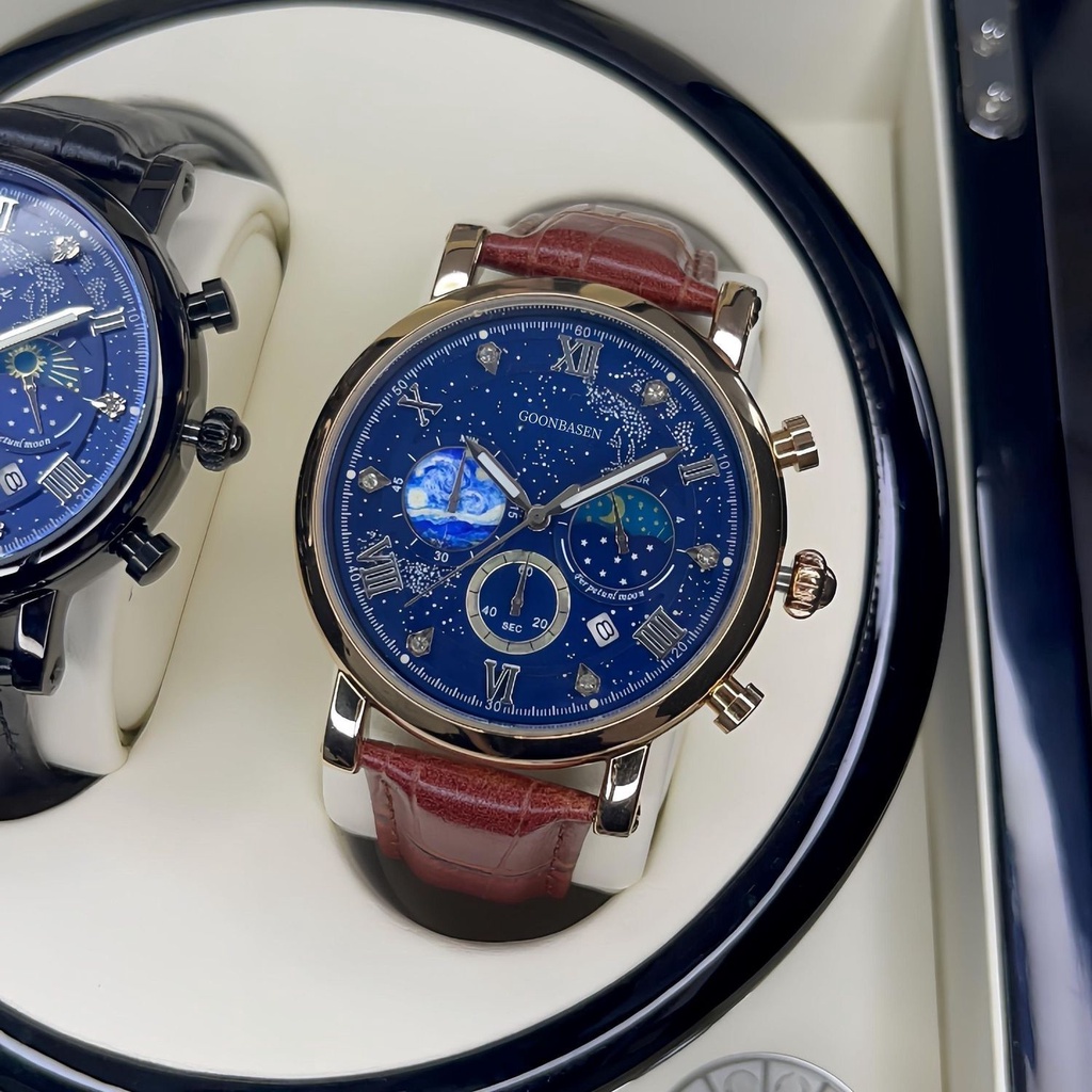 Đồng Hồ Đeo Tay Ba Mắt Chống Nước Phát Sáng Không Cơ Mặt Trời Mặt Trăng Phong Cách Mới Cao Cấp Thời Trang Cho Nam