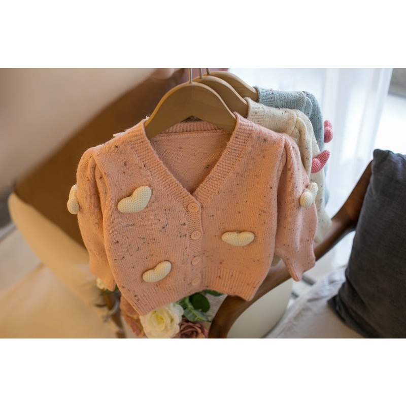 Áo Khoác cardigan Họa Tiết Trái Tim Đáng Yêu Thời Trang Thu Đông Cho Bé Gái