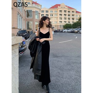 Qzas Đầm Nhung Hai Dây Cổ Chữ v Gợi Cảm 7595 #