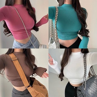 Áo Croptop Tay Dài Thiết Kế Cổ Cao Phong Cách Đường Phố Cá Tính
