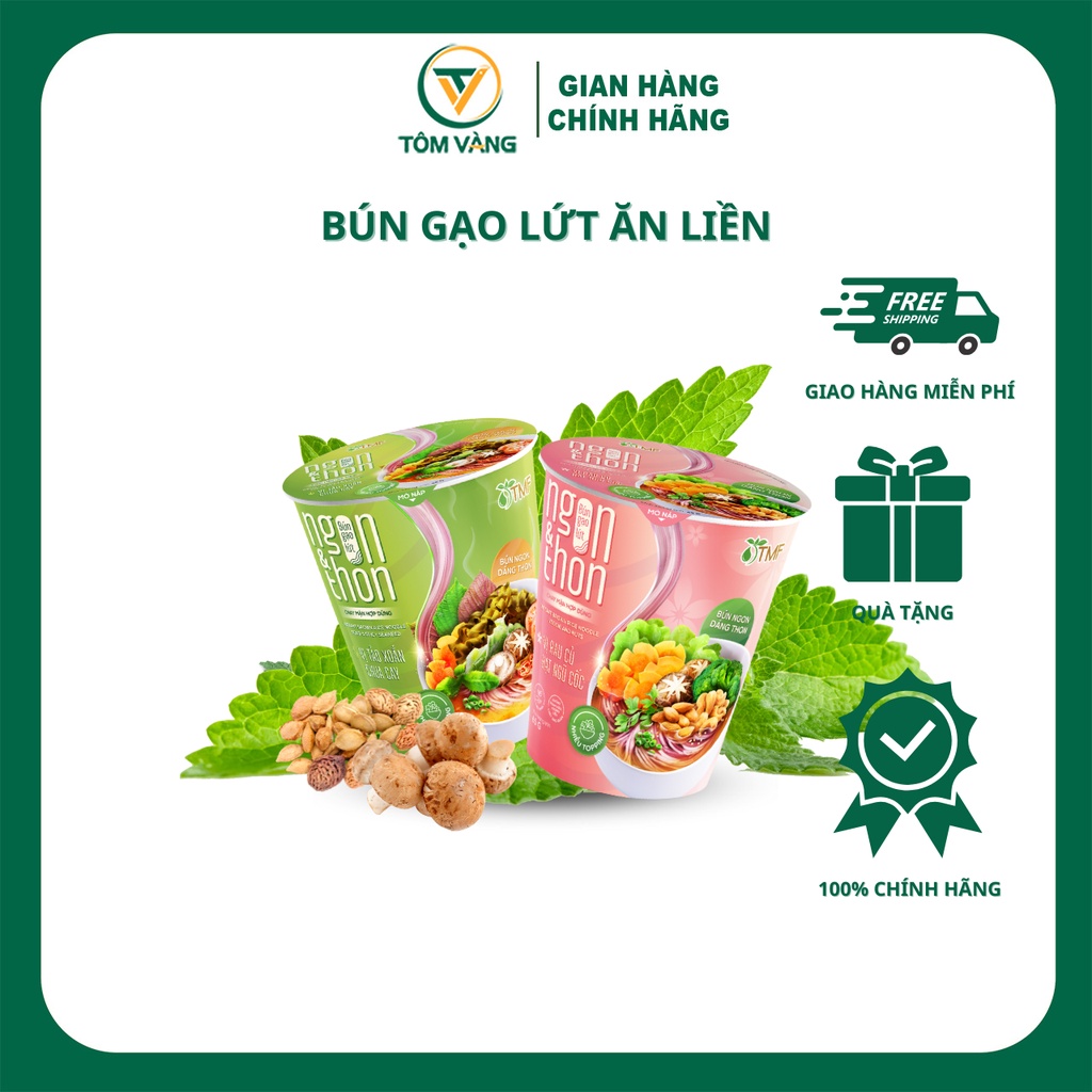 Bún gạo lứt ăn liền ngon và thon dành cho người ăn kiêng, giảm cân, eatclean, thực dưỡng - TÔM VÀNG - Ly 65g