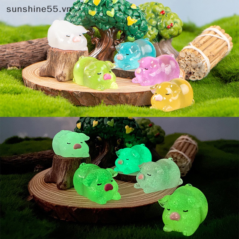 Bộ 2 Tượng Heo mini Dạ Quang Trang Trí Tiểu Cảnh / Xe Hơi vn