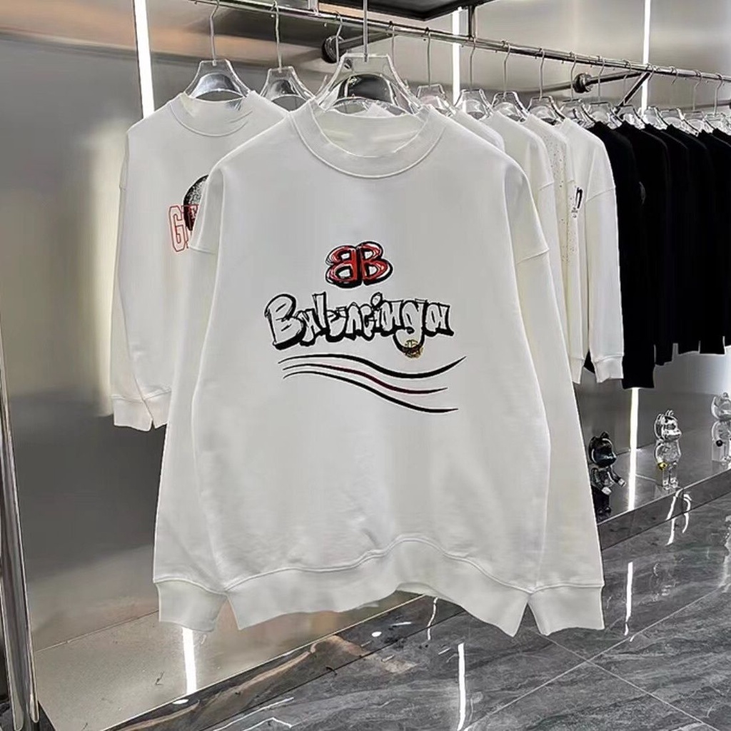 Hàng Có Sẵn Áo sweater Chui Đầu Cỡ Lớn Tay Dài In logo graffiti Hai Màu Thời Trang Thường Ngày Chất Lượng Cao + Thẻ Treo Cho Nam Và Nữ