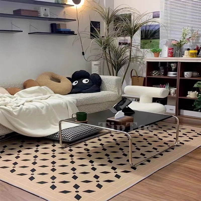 Thảm Trải Sàn Họa Tiết Kẻ Ô Màu Sắc Ấm Áp Phong Cách Pháp