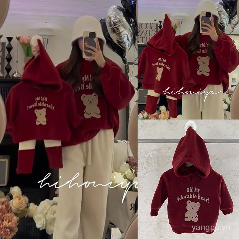Áo hoodie Giáng Sinh Cho Gia Đình Ba Mẹ Và Bé Hình Gấu Con