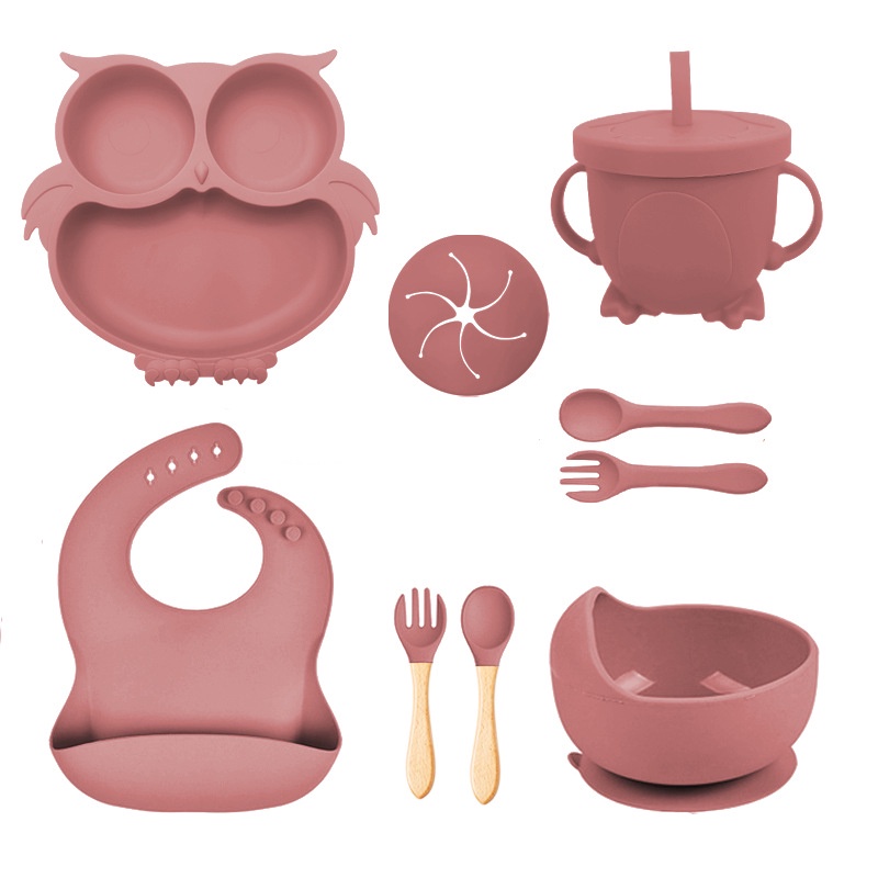 Bộ Dụng Cụ Bàn Ăn Bằng silicone Hình Cú Mèo Cho Bé