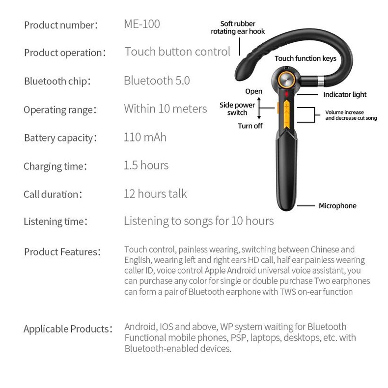 Tai Nghe bluetooth bt5.0 Có Mic Pin 110mah