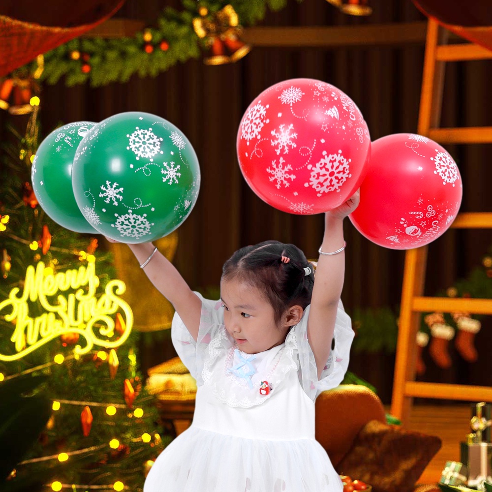 Bộ 10 Bong Bóng Cao Su In Họa Tiết Giáng Sinh / Chúc Mừng Năm Mới / Ông Già Noel / Bông Tuyết Trang Trí Nhà Cửa