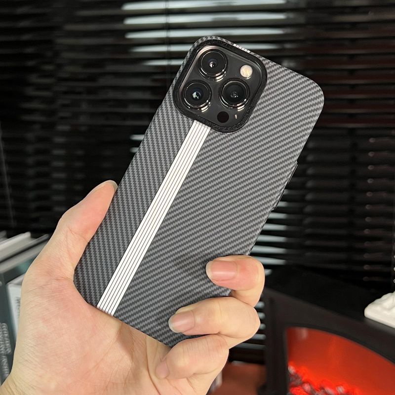 Ultra Ốp Điện Thoại Cứng Siêu Mỏng Họa Tiết Sợi carbon Màu Tương Phản Viền Kim Loại Cho iphone 15 14 13 12 pro max