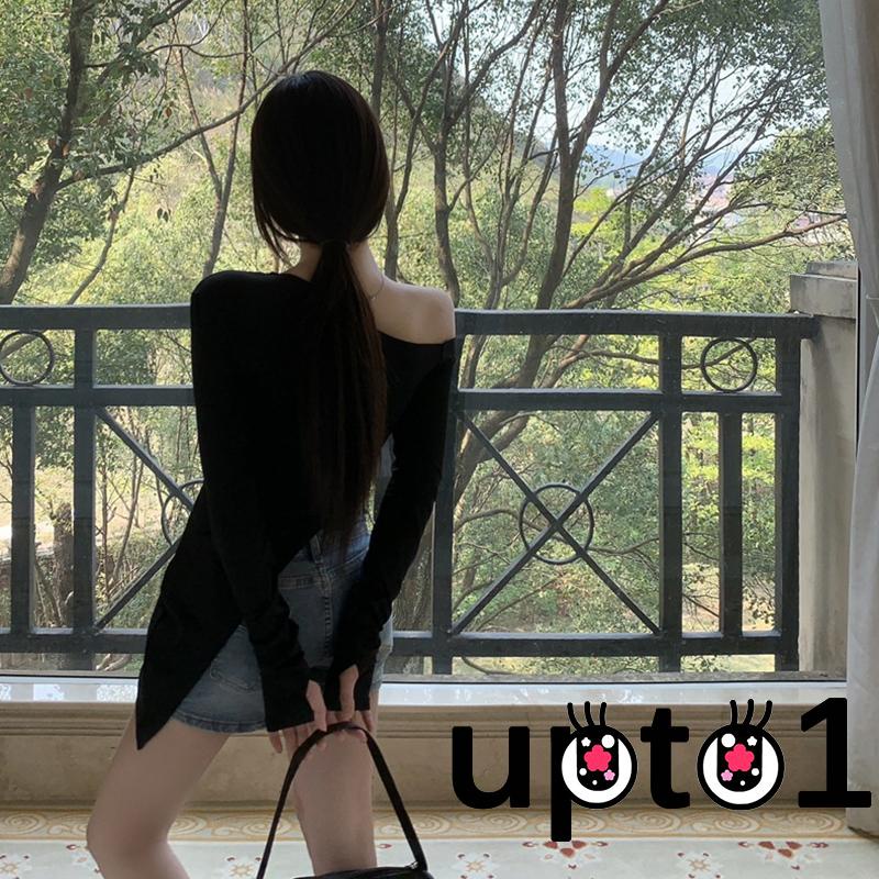 Áo Thun Lệch Vai Tay Dài Màu Sắc Trơn Thời Trang Dành Cho Nữ