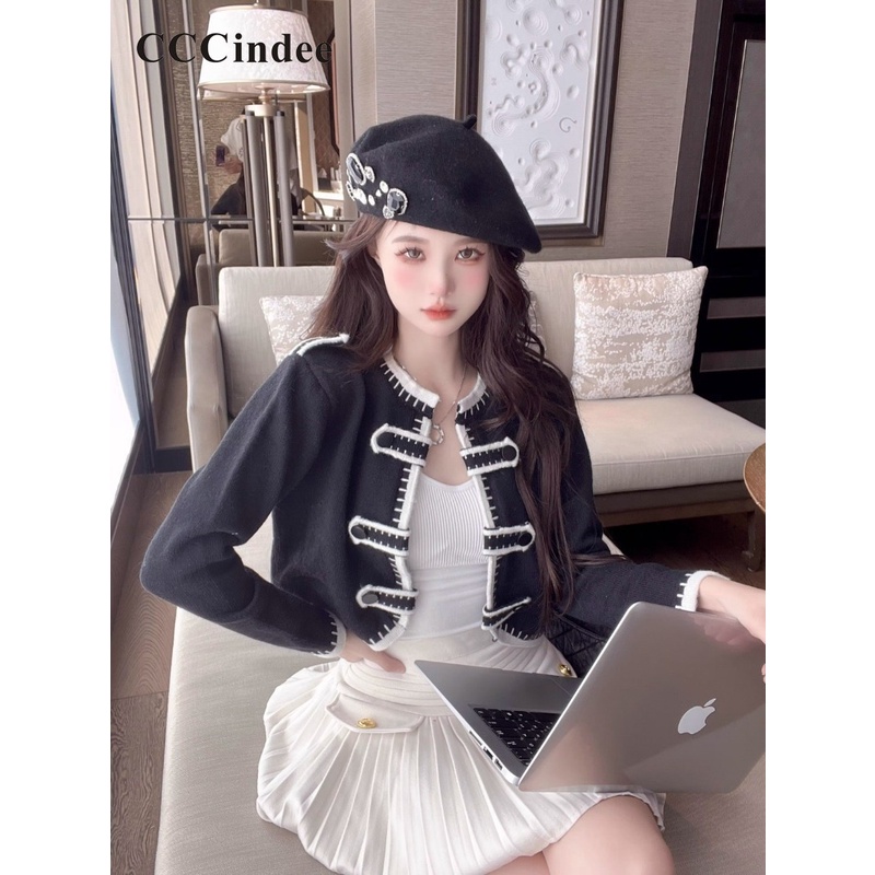 Cccindee Áo Khoác cardigan Tay Dài Phối Màu Tương Phản Thời Trang 2023 Cho Nữ