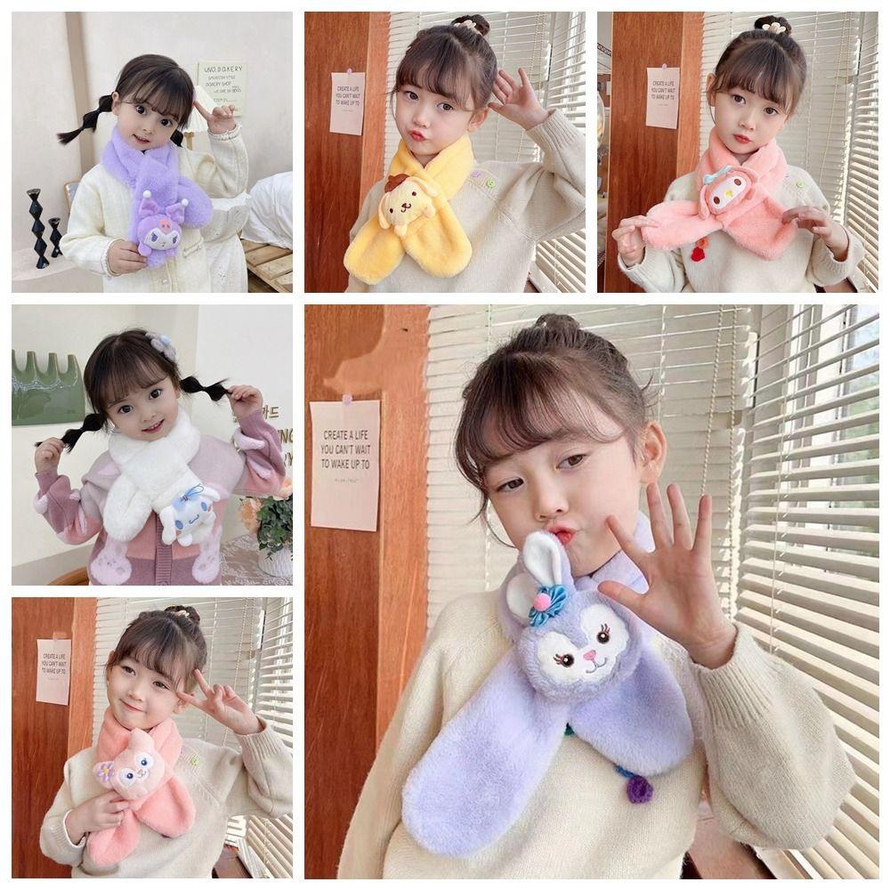 Khăn Choàng Cổ Phủ Lông Dày Dặn Ấm Áp Họa Tiết Hoạt Hình Dễ Thương Cho Bé