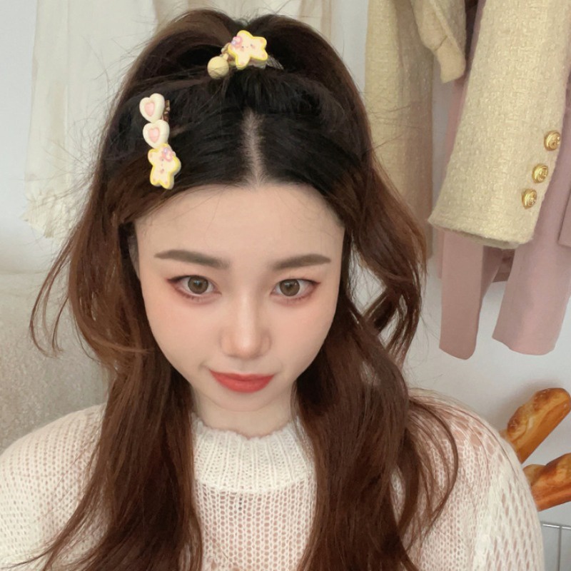 Kẹp Tóc Hình Ngôi Sao / Mặt Cười / Trái Tim Đôi Màu Vàng Phong Cách Hàn Quốc Dễ Thương - y2k / Dễ Thương Dành Cho Bé Gái