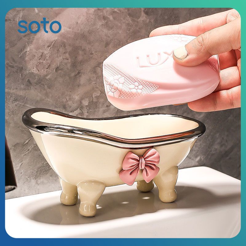 ♫ Pink Bow Soap Bồn Tắm Sáng Tạo Hộp đựng Xà Phòng Nơ Đĩa Xà Phòng Mặt Bàn Phòng Tắm Hộp Xà Phòng Thoát Nước Có Thể Tháo Rời Phụ Kiện Phòng Tắm