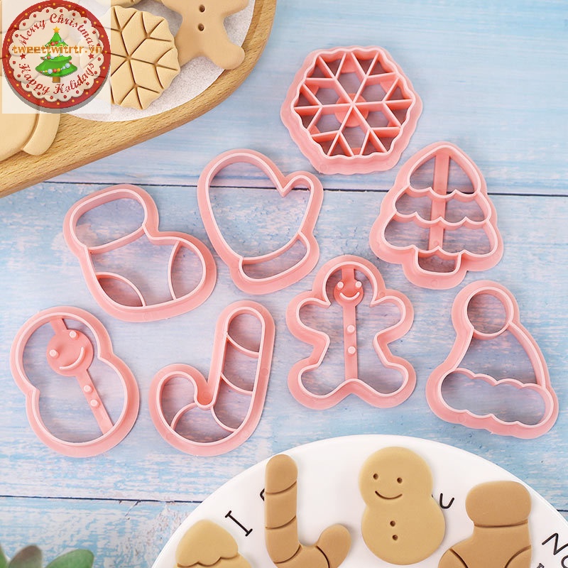 Tri set 8 Khuôn Cắt Bánh Quy Hình Cây Thông Giáng Sinh Dễ Thương