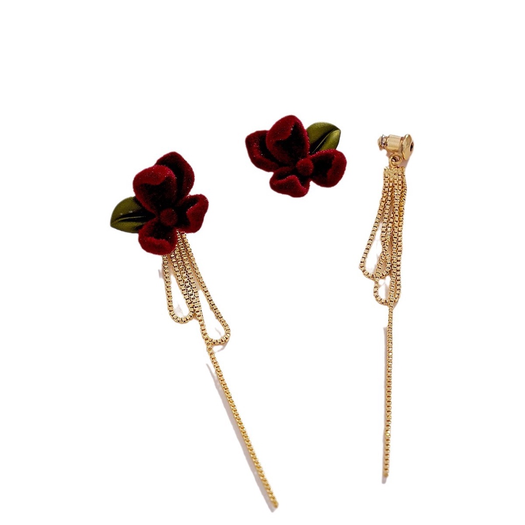 Hoa Tai Cao Cấp Màu Đỏ Rượu Vang Thời Trang