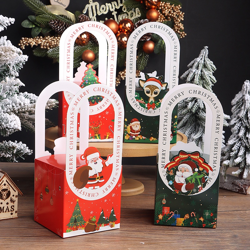 1 Hộp Quà Giáng Sinh Có Tay Cầm Hình Quả Táo Ông Già Noel Tuần Lộc Người Tuyết Cây Thông Giáng Sinh Dùng Làm Quà Tặng