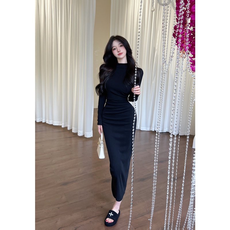 Váy Cổ Cao Vừa Lót Lông Cừu Phong Cách Thu Đông Mới