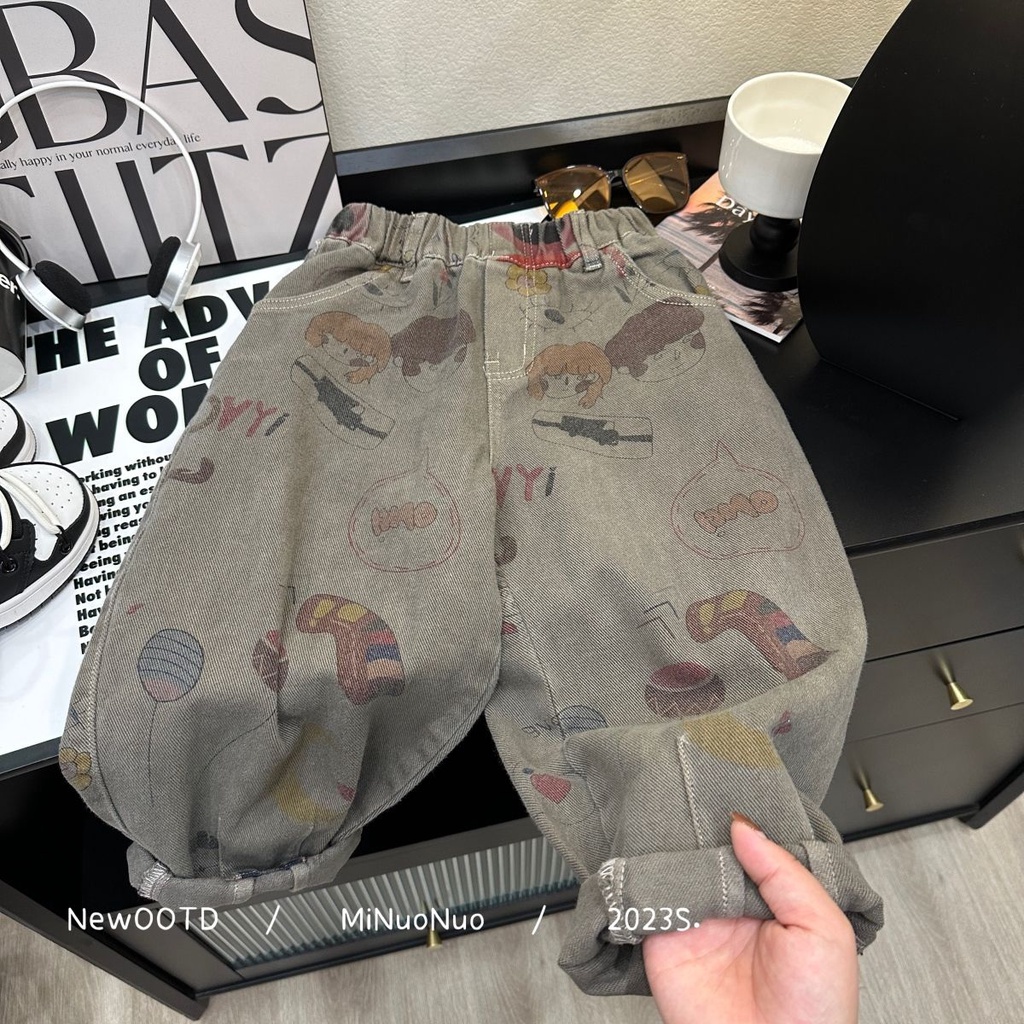 Quần Jean Thể Thao In Hình Phong Cách Hàn Quốc 2023 Mới Cho Bé Trai