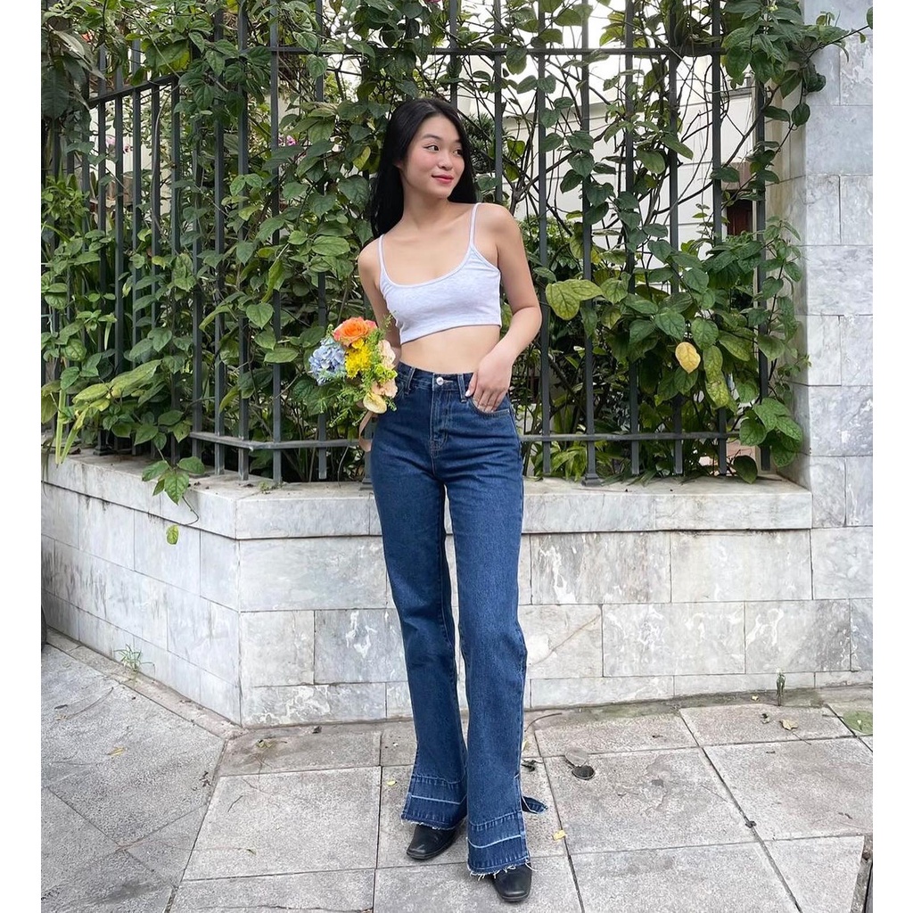 TheBlueTshirt - Quần Jeans Nữ Ống Rộng Xẻ Gấu - Urban Side Slit Jeans - Original Wash