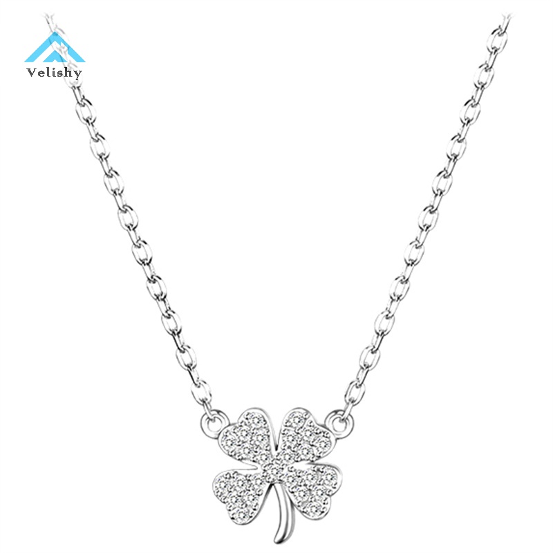 Vòng cổ Mặt Cỏ Bốn Lá May Mắn Đính Đá zircon Pha Lê Cho Nữ