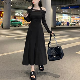 Sinransinya Đầm midi Tay Dài Hở Vai Thời Trang Xuân Thu Cho Nữ