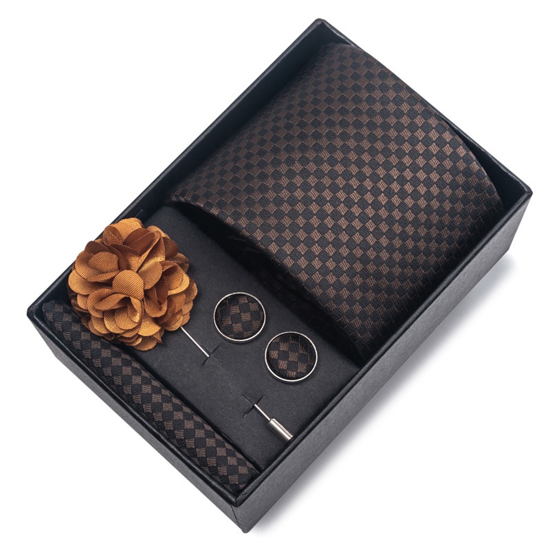 Bộ Cà Vạt + Khuy Măng Sét + Khuy Măng Sét Lịch Lãm Cho Chú Rể