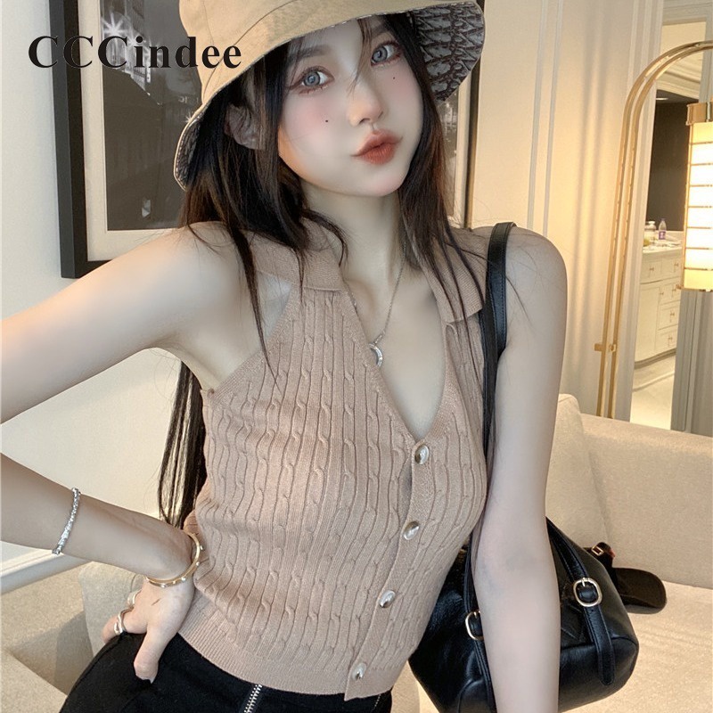 Áo Tank Top Cổ Chữ V Màu Trơn Thời Trang 2023 Quyến Rũ Cho Nữ