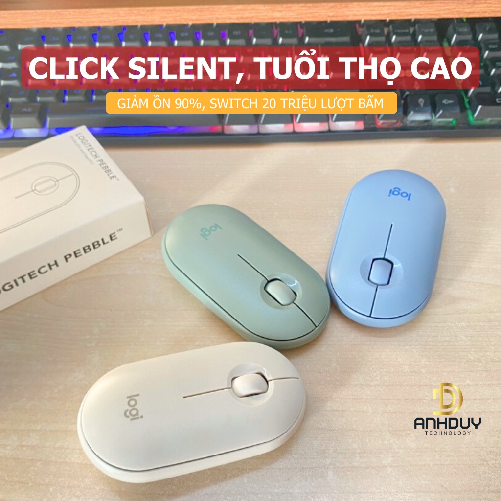 Chuột không dây bluetooth Logitech Pebble M350 OEM thiết kế mini click silent 5 màu tùy chọn
