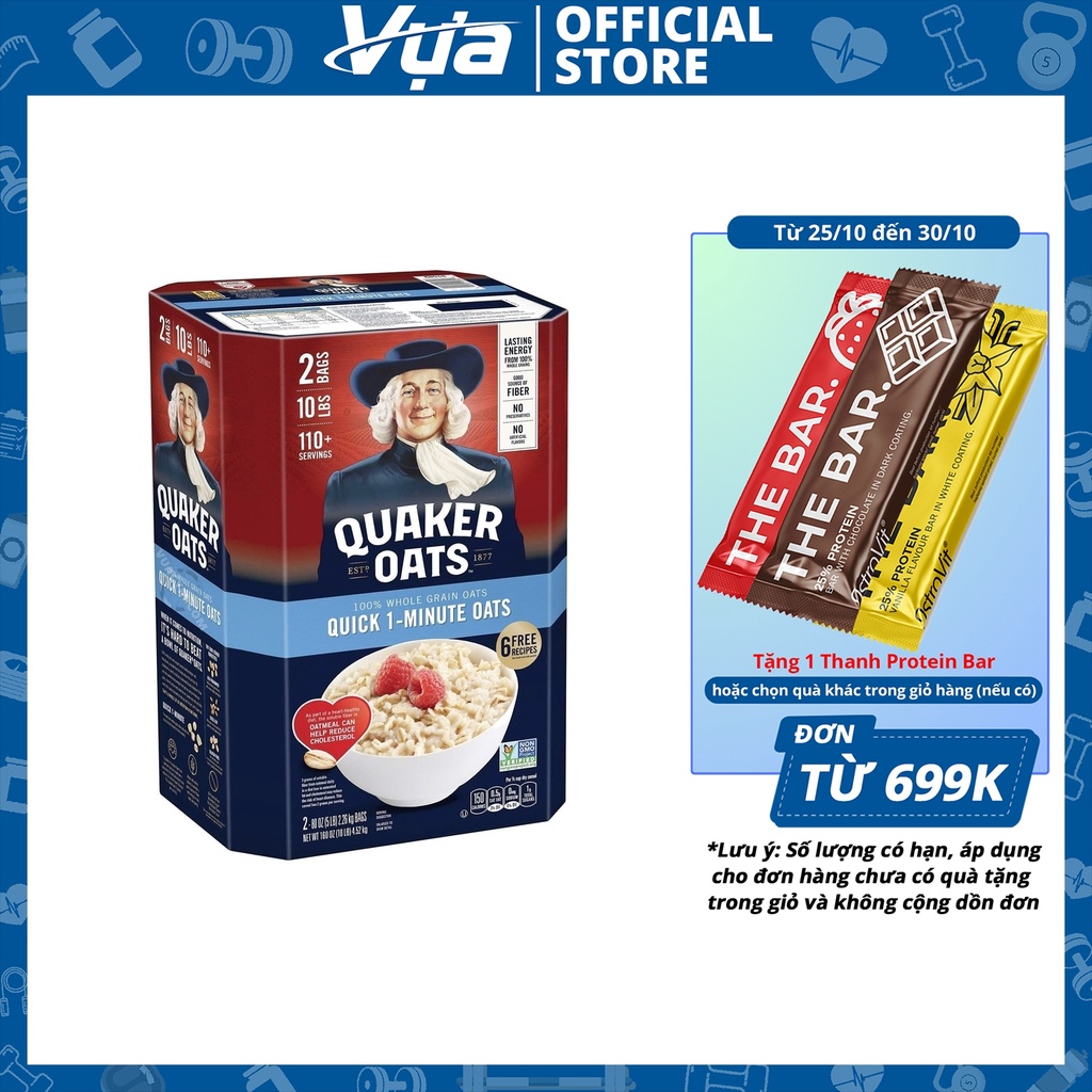 Ăn Kiêng Quaker - Yến mạch Quick 1-Minute Oats (Thùng 4,5kg) - Lựa chọn dinh dưỡng, nhanh chóng và tiện lợi - Chính Hãng