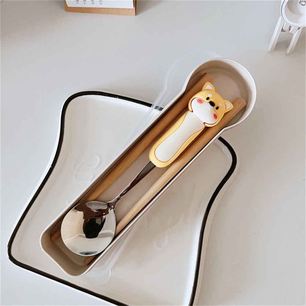 Muỗng Ăn Chống Rơi Bộ Đồ Ăn Cho Bé Ins Style Di Động Sinh Viên Nhân Viên Văn Phòng Thìa Và Nĩa Bộ Đồ Ăn Cho Chó Dễ Thương Trẻ Em Thép Không gỉ 304 Y