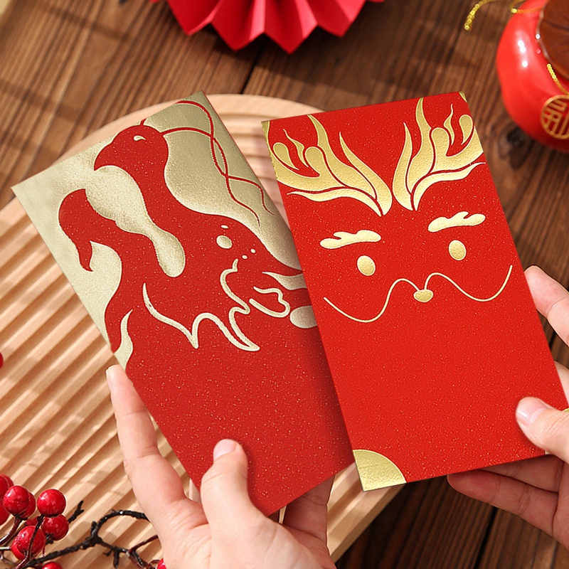 Bao Lì Xì Năm Mới 2024 Hình Chữ Nhật Họa Tiết Rồng Đỏ Đơn Giản Sáng Tạo