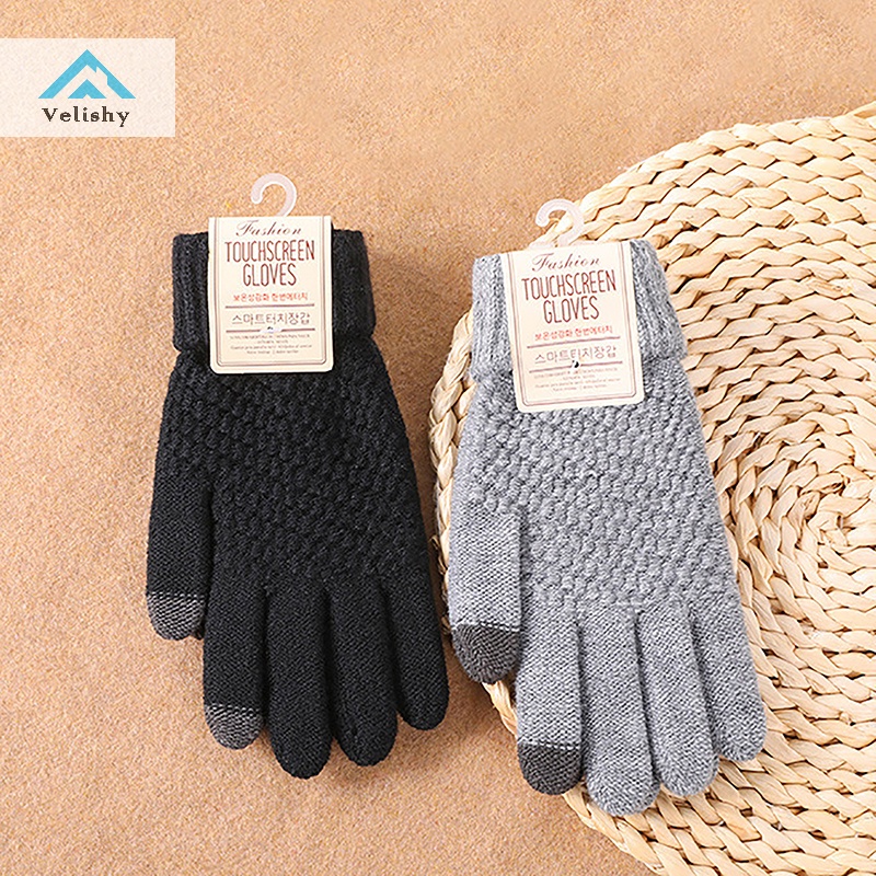 Găng Tay Nhung Dày Dặn Mềm Mại Giữ Ấm Chạm Màn Hình Cảm Ứng Cho Nữ