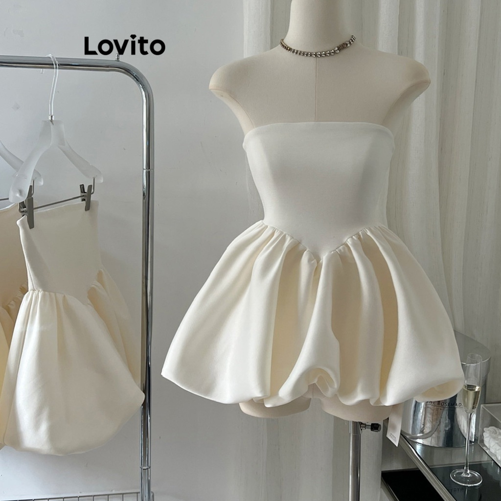 Lovito Áo ba lỗ xếp nếp bằng vải trơn thông thường dành cho nữ LNE27210 (Trắng)