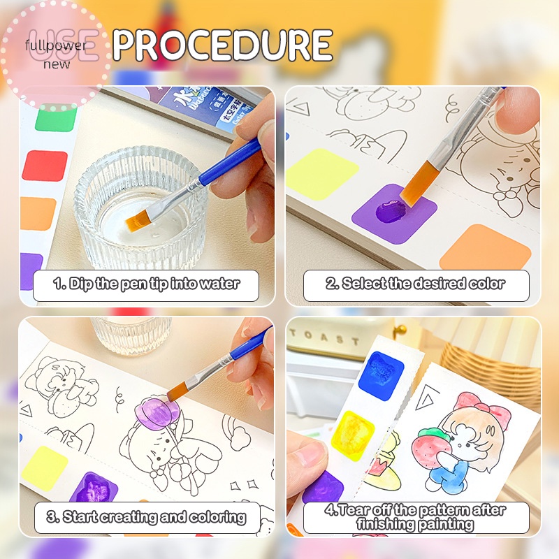 Sách Tô Màu Nước Di Động Cho Trẻ Mẫu Giáo Vẽ Tranh graffiti Toàn Bộ Powernew Kèm Bút Màu Nước vn