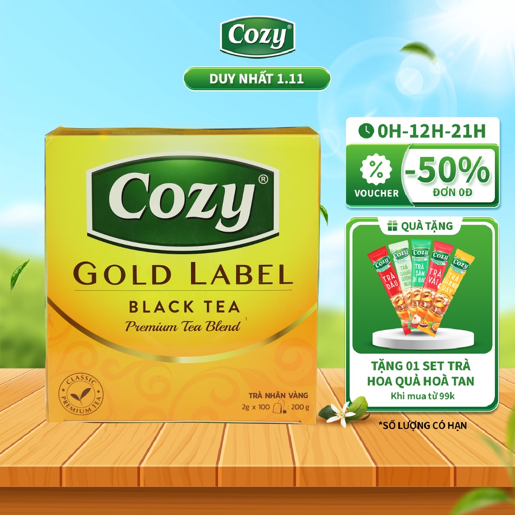 Trà Đen Nhãn Vàng Cozy 100 Túi Lọc Rời Hương Vị Đậm Đà Hỗ Trợ Giải Nhiệt Và Thanh Lọc