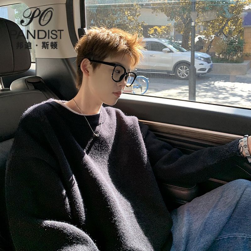Bangdiston Áo sweater Màu Trơn Phong Cách hong kong Thời Trang Mùa Đông Cho Nam